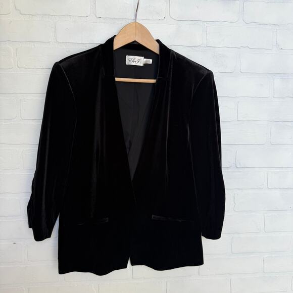 Eliza Jay NWT Ruched Sleeve Black Velvet Work Career Event Blazer sz M - Picture 1 of 6